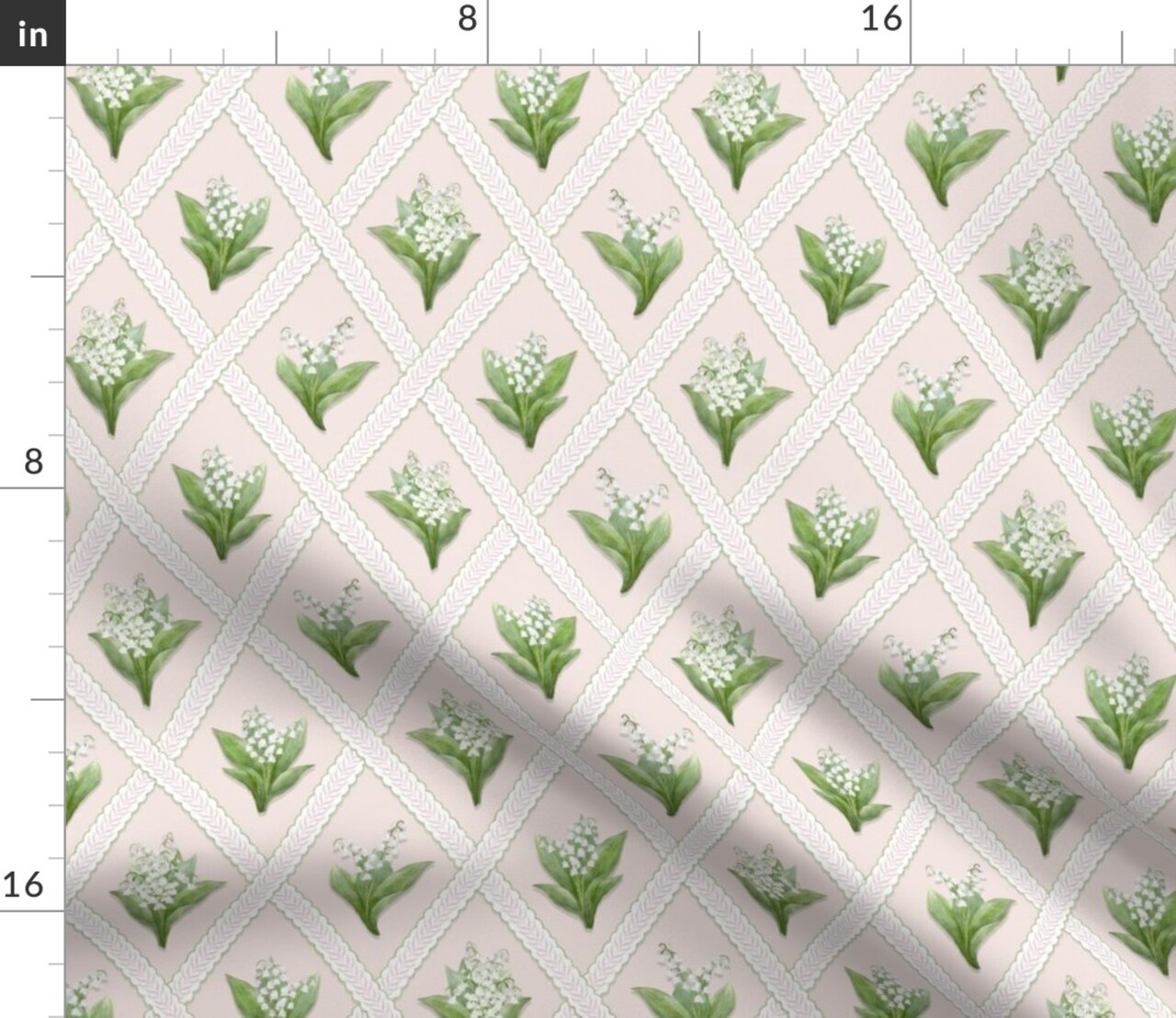 Blush Floral Botanical Lily Of The Valley Lattice Garden Party Springtime Granny Chic Cottagecore Small Scale Custom Printed Fabric by Spoonflower Various Fabrics by the Yard or Fat Quarter